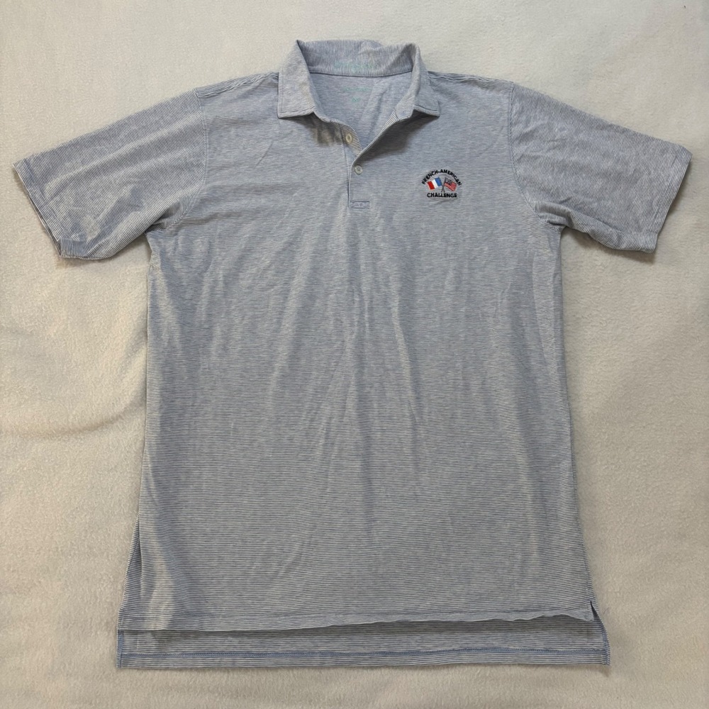 B. Draddy Men's M Blue White Striped Pima Cotton French-American Challenge Polo